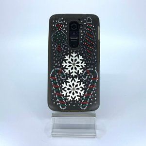 LG G2 rubber silicone case. Unique. Handmade. Green, red, silver rhinestones